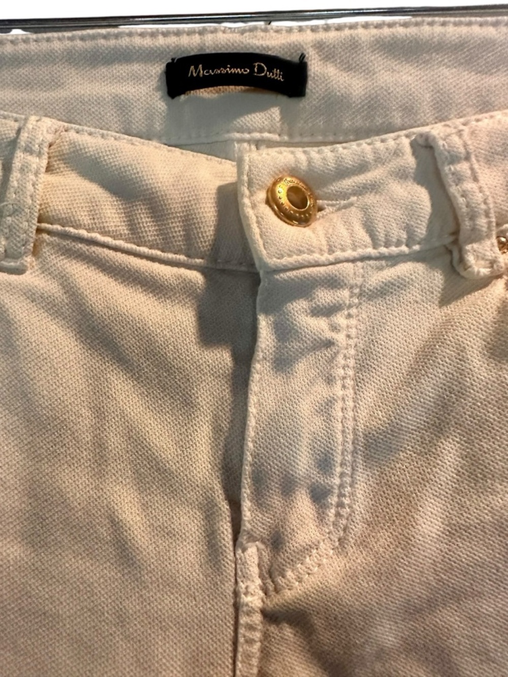 Massimo Dutti Cream Textured Cotton Jeans With Leather Logo View 6
